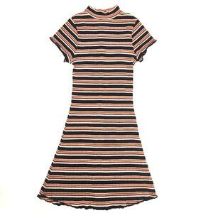 Primark Mini Dress Women's Size 2 Mock Neck Scalloped Hem 90s Style Cap Sleeve